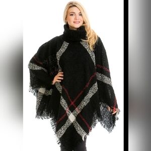 Black and Red Plaid Women's Poncho